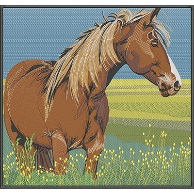 Matriz de matriz Matriz De Bordado Cavalo Mustang Com Paisagem