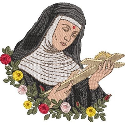 Matriz de matriz Matriz De Bordado Santa Rita De Cássia 13 Cm  Com Flores