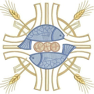 Matriz de matriz Matriz De Bordado Cruz Eucaristica Com Peixes E Pães