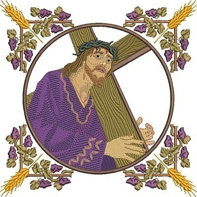 Matriz de matriz Matriz De Bordado Jesus Crucificado Na Moldura De Trigos E Uvas