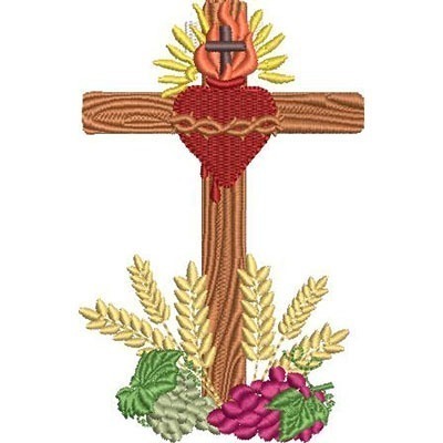 Matriz de matriz Matriz De Bordado Cruz Sagrado Coração Trigos E Uvas