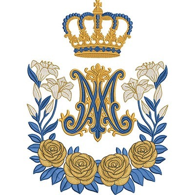 Matriz de matriz Matriz De Bordado Mariano Com Rosas Lírios E Coroa