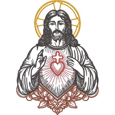 Matriz de matriz Matriz De Bordado Jesus Sagrado Coração Contornado 2