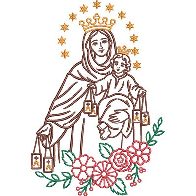 Matriz de matriz Matriz De Bordado Nossa Senhora Do Carmo Contornada Com Flores