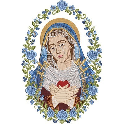 Matriz de matriz Matriz De Bordado Medalha Floral De Nossa Senhora Das Dores 30 Cm