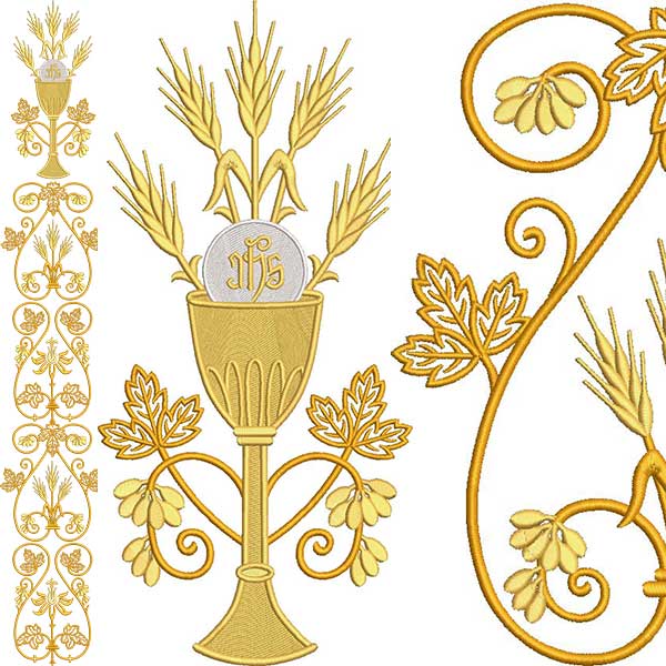 Matriz de matriz Matriz De Bordado Conjunto Para Galão Cálice Com Trigos 258