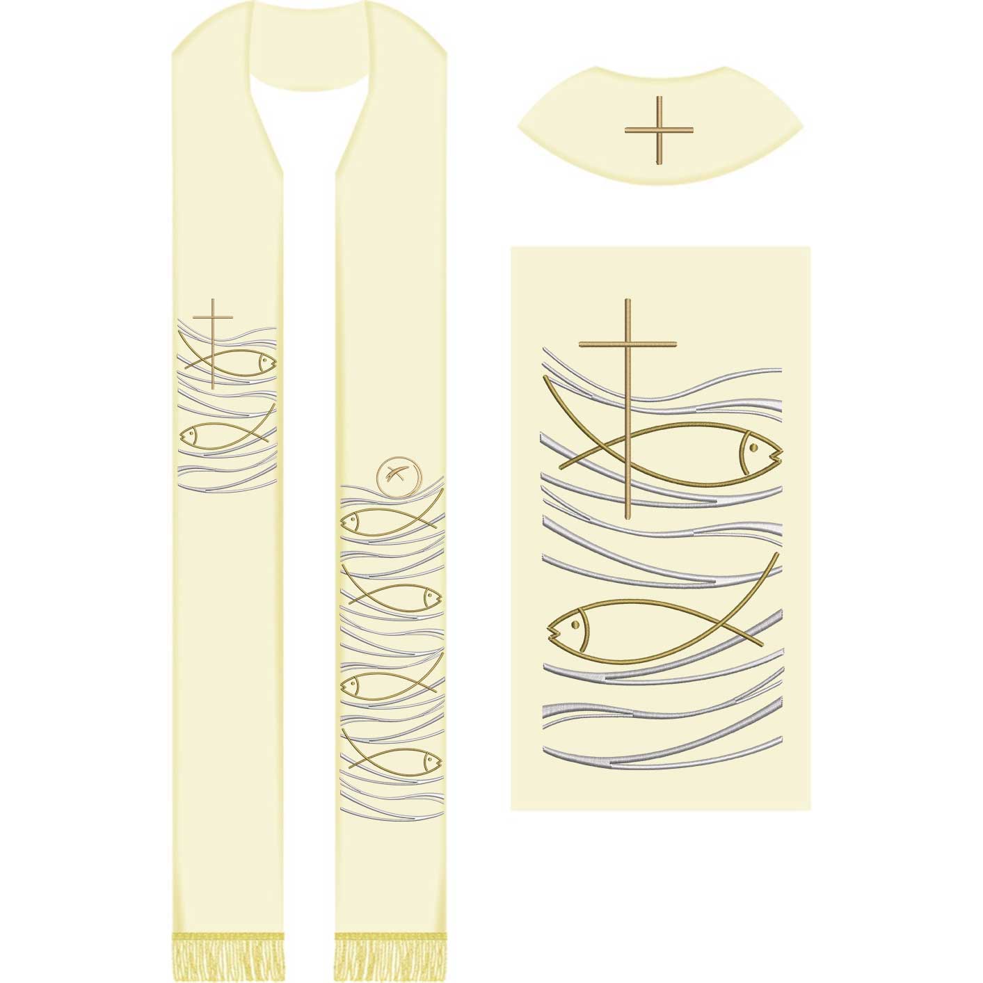 Matriz de matriz Matriz De Bordado Conjunto Para Estola Decorada Com Peixes, Pão E Cruz