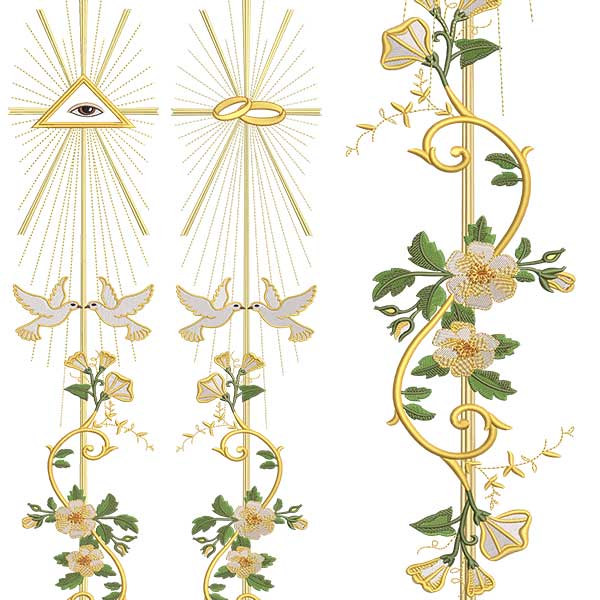 Matriz de matriz Matriz De Bordado Conjunto Para Bordado Liturgico Vertical Floral Com Alianças 462
