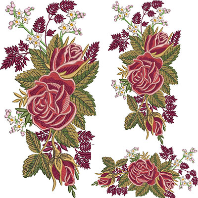 Matriz de matriz 3 Matrizes De Bordado Rosas Verticais Em Três Tamanhos