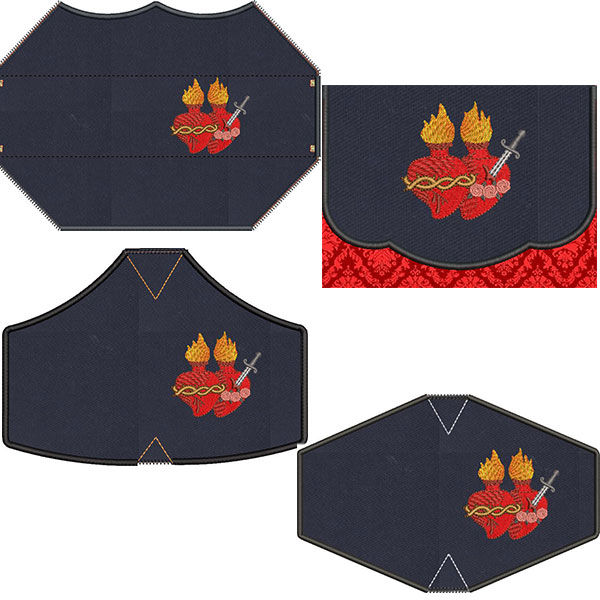 Matriz de matriz Matriz De Bordado Kit Bolsinha + 4 Máscaras Sagrado E Imaculado Coração