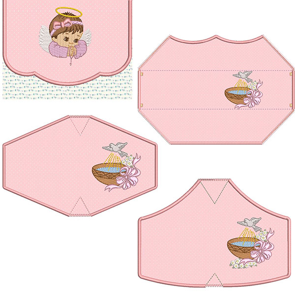 Matriz de matriz Matriz De Bordado Kit Bolsinha + 4 Máscaras Batizado Menina
