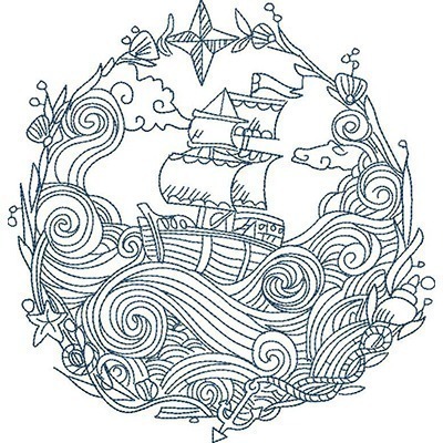 Matriz de matriz Matriz De Bordado Moldura Náutica Mar E Caravela 20 Cm