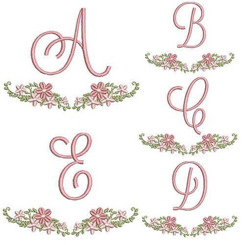 Matriz De Bordado Pacote Com 26 Iniciais Com Floral 10 Cm