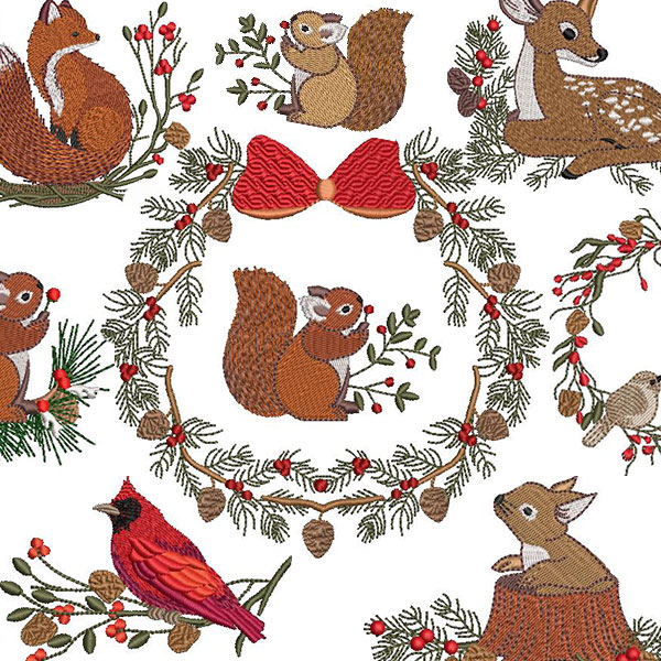 Matriz de matriz Matriz De Bordado Pacote Natal Animais Do Bosque