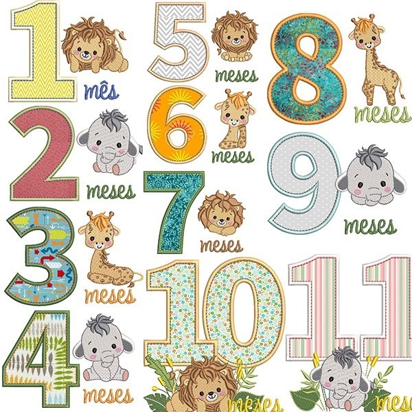 Matriz de matriz Matriz De Bordado Pacote Mesversário Safari