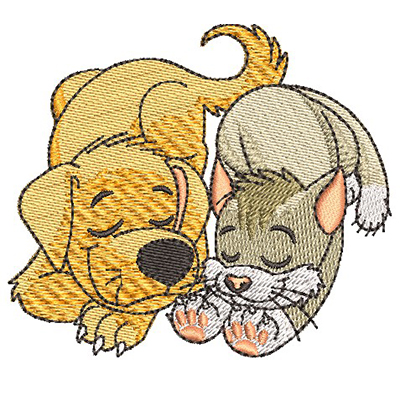 Matriz de matriz Matriz De Bordado Cão E Gato Dormindo