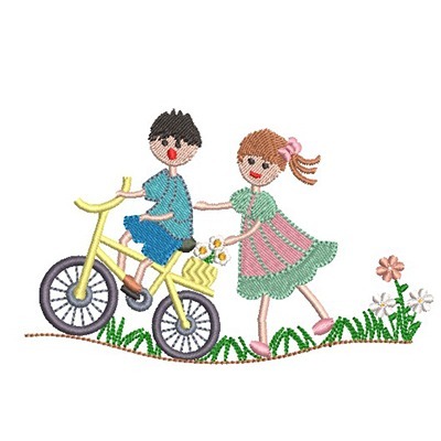 Matriz de matriz Matriz De Bordado Menino E Menina Na Bicicleta