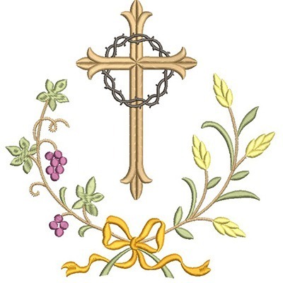 Matriz de matriz Matriz De Bordado Moldura Trigos E Uvas Com Cruz