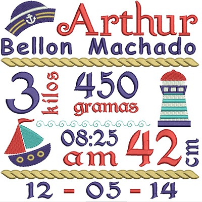 Matriz de matriz Matriz De Bordado Nascimento Personalizável Náutico